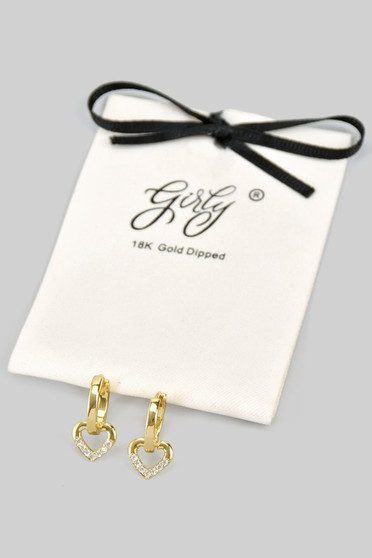 18K Gold Dipped Studded Heart Charm Huggies