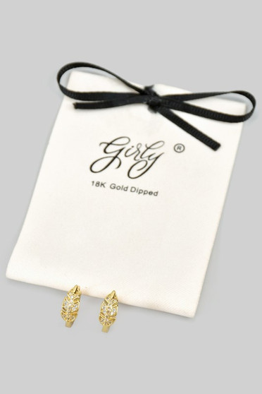 18K Gold Dipped Cz Pave Leaf Huggies