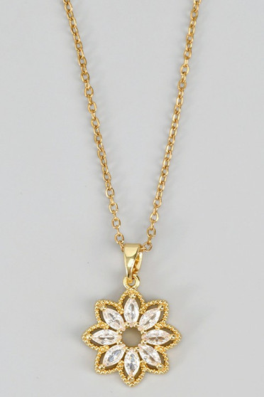 Stainless Steel Cz Flower Pendant Necklace