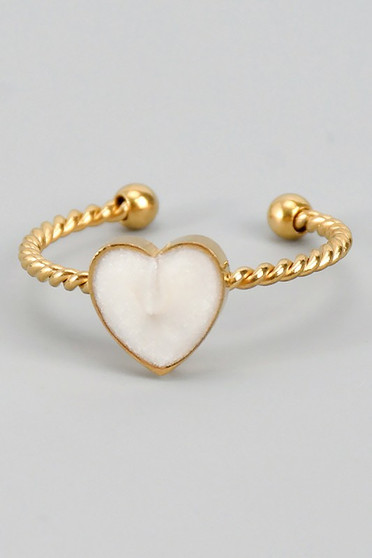 Twisted Ring With Opal Heart Ring
