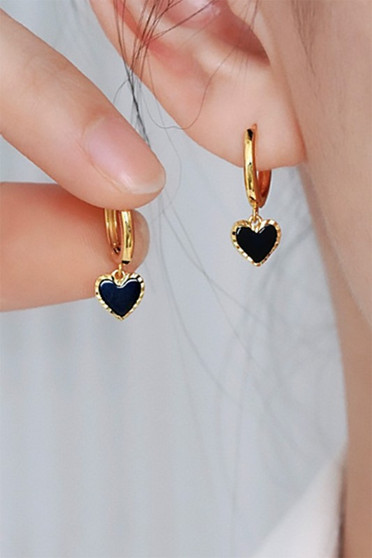 Dainty Black Heart Charm Huggies