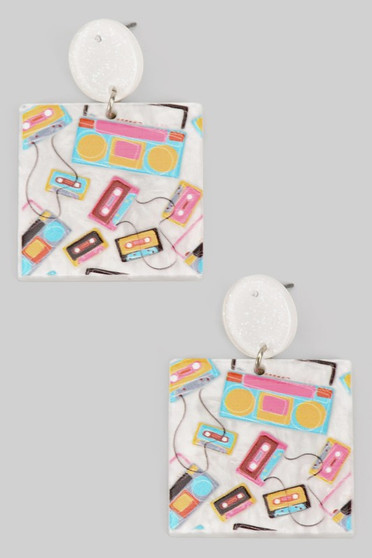 Retro Cassette And Boombox Acrylic Drop Earrings