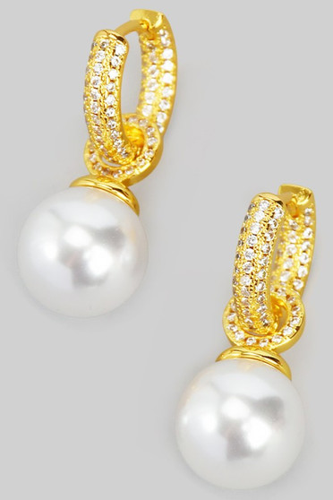 Cz Pave Huggies Huggies With Dangling Pearl