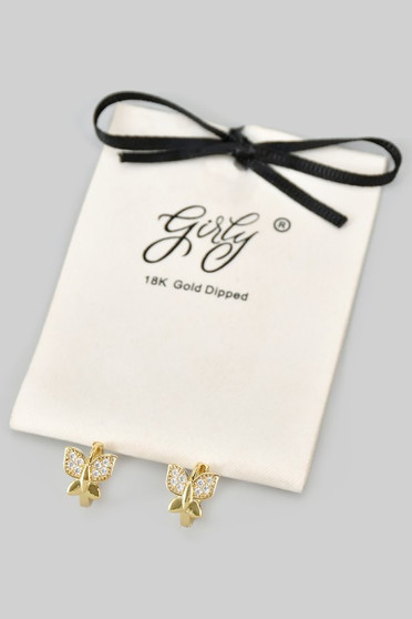 18K Gold Dipped Huggies With Cz Pave Butterfly