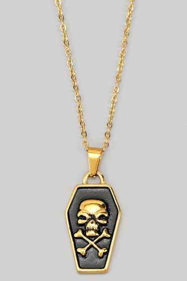 Stainless Steel Skull Coffin Pendant Necklace