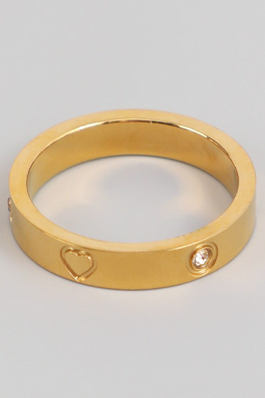 Stone And Heart Pressed Band Ring