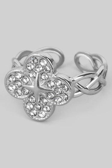 18K Gold Dipped Cz Clover Ring With Star