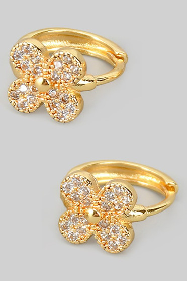 Dainty Brass Huggies With Cz Pave Clover