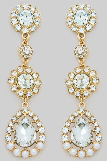 Tiered Rhinestone Pave Flower And Teardrop Earring
