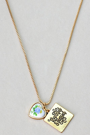 Porcelain Heart Thankful And Blessed Necklace