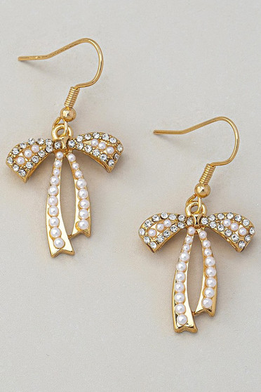 Pearl And Stone Pave Bow  Earrings