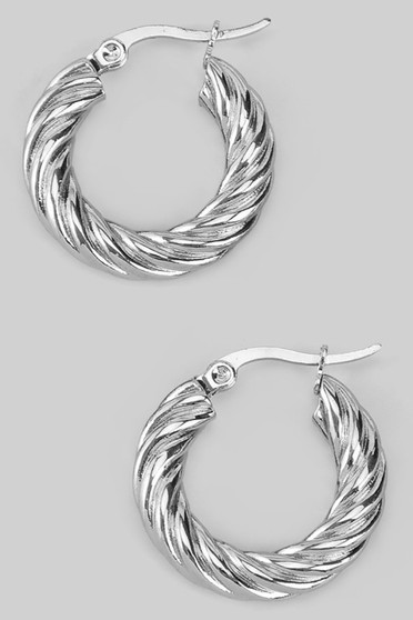 Stainless Steel Twisted Hinge Hoop Earrings