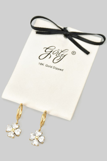 18K Gold Dipped Cz Clover Charm Huggies