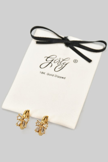 18K Gold Dipped Cz Bow Huggies