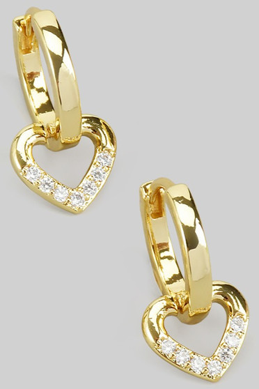 Brass Huggies With Cz Pave Heart Charm
