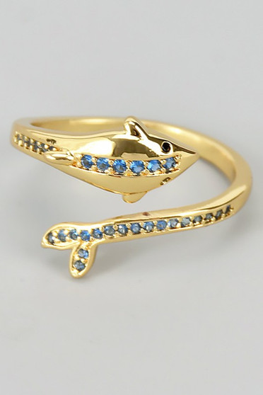 Brass Twist Dolphin Ring With Pave