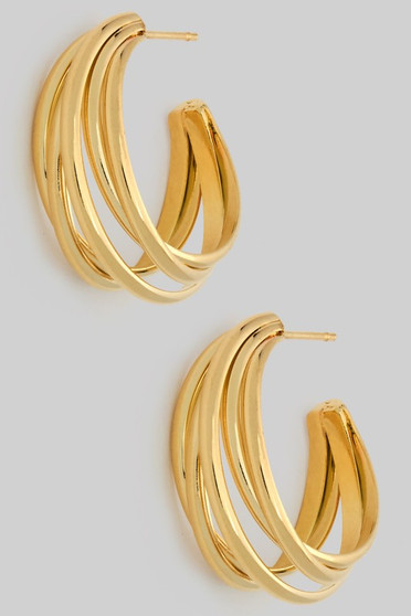 Stacked Criss Cross Brass Hoops