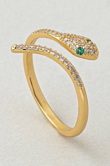 Brass Snake Twist Ring With Cz Pave