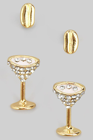 Espress Bean And Cz Martini Stud Set