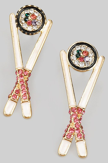 Cz Pave Chopsticks And Sushi Drop Earrings