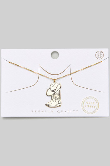 Gold Dipped Cowgirl Hat And Boot Pendant Necklace