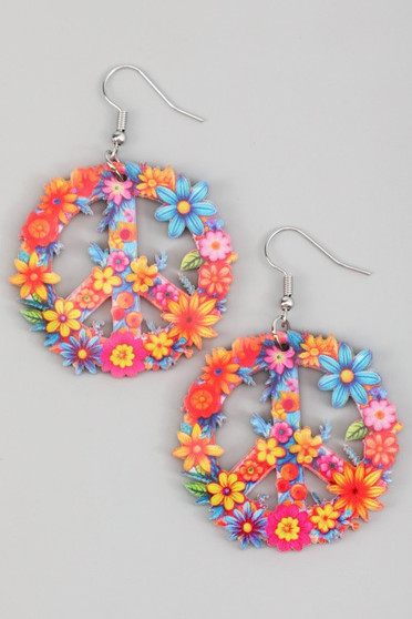 Acrylic Flower Peace Sign Drop Earrings