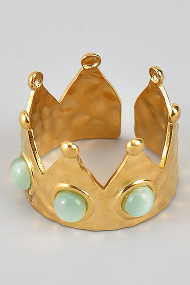 Hammered Metal Crown Ring With Stones