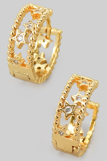 Textured Cut Out Hoops With Cz Stars