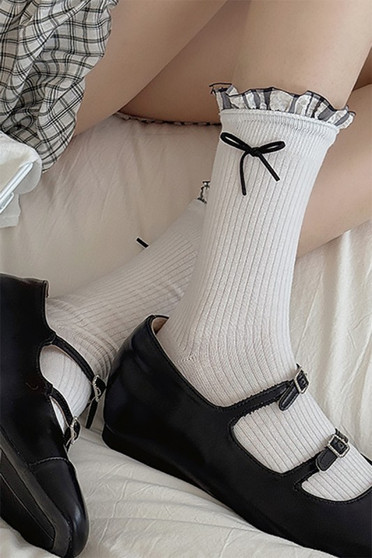 Plaid Ruffle Socks With Bow