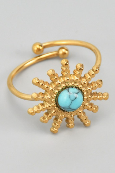 Textured Sun Ring With Turquoise Stone