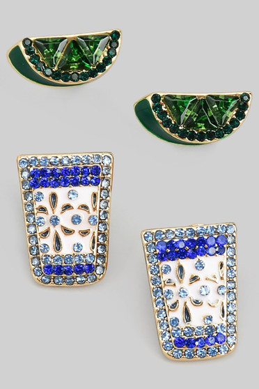 Cz Lime And Tequila Stud Set