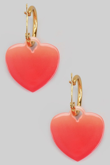 Gradient Heart Charm Hoop Earrings
