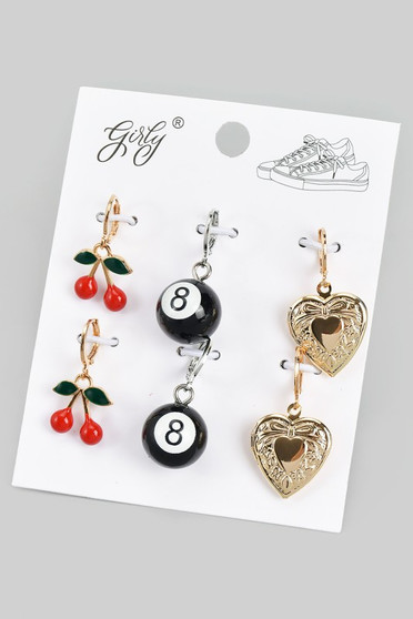 Cherry 8 Ball And Heart Shoe Charm Set