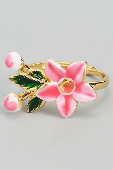 Adjustable Pink Flower Ring