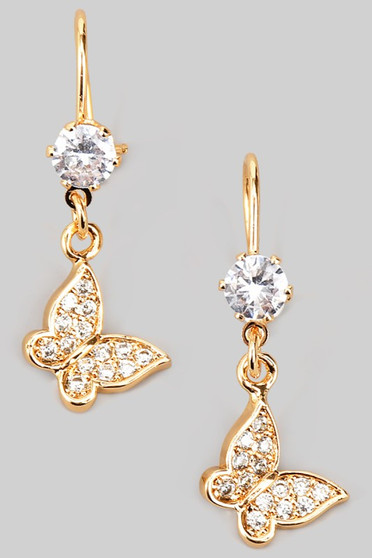 Zircon Hoops With Cz Pave Butterfly Charm