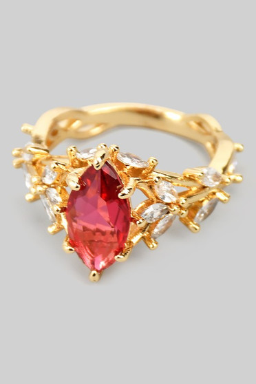 Lavish Stone And Leaf Cz Ring