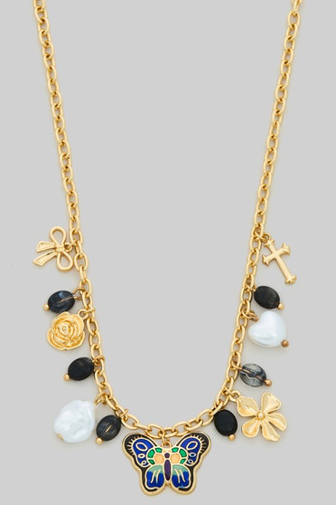 Color Butterfly Bead Ac Charm Necklace