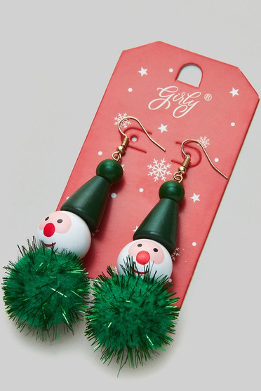Wooden Clown Christmas Earrings