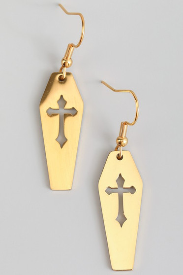 Stainless Steel Cross Punch Out Coffin Earrings