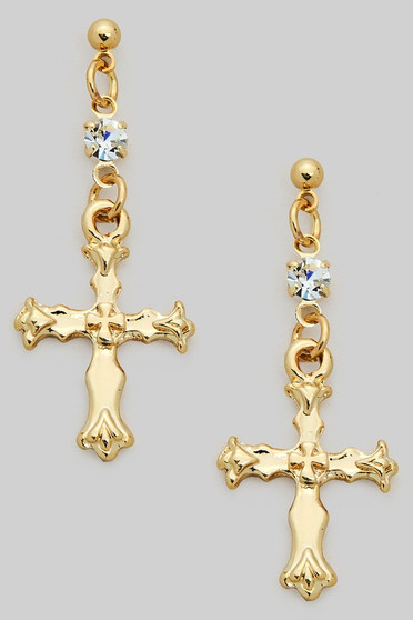 Cz Baroque Cross Drop Earrings
