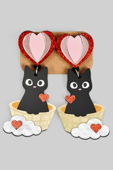 Acrylic Cat In A Basket Drop Earrings