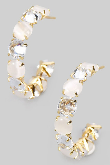 Opal And Cz Stone Hoops