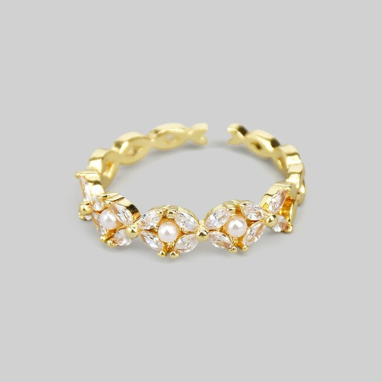 Clover Cutout Cz And Pearl Ring