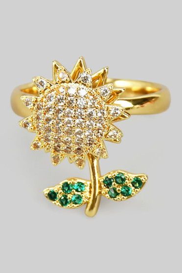 Sunflower Cz Pave Fidget Spinner Ring