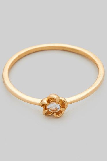 Brass Flower Ring With Cz Stone