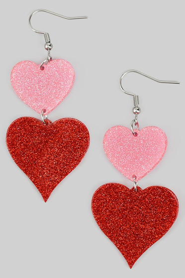 Glittery Tiered Heart Drop Earrings