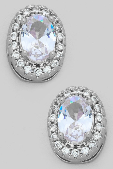 Cz Oval Stud Earrings With Pave