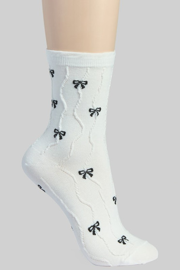 Ribbed And Ruffled Multi Bow Print Socks