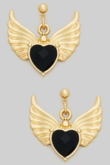 Winged Heart Drop Earrings