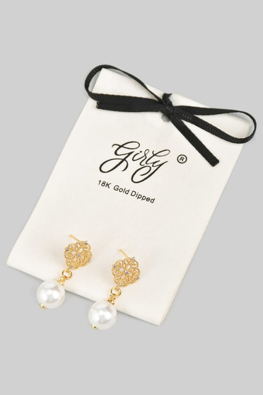 18K Gold Dipped Filigree Stud With Pearl